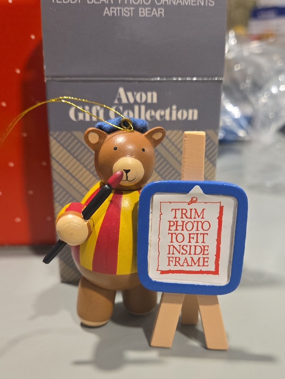 Vintage Avon Wooden Brown Bear Artist Ornament NWOT